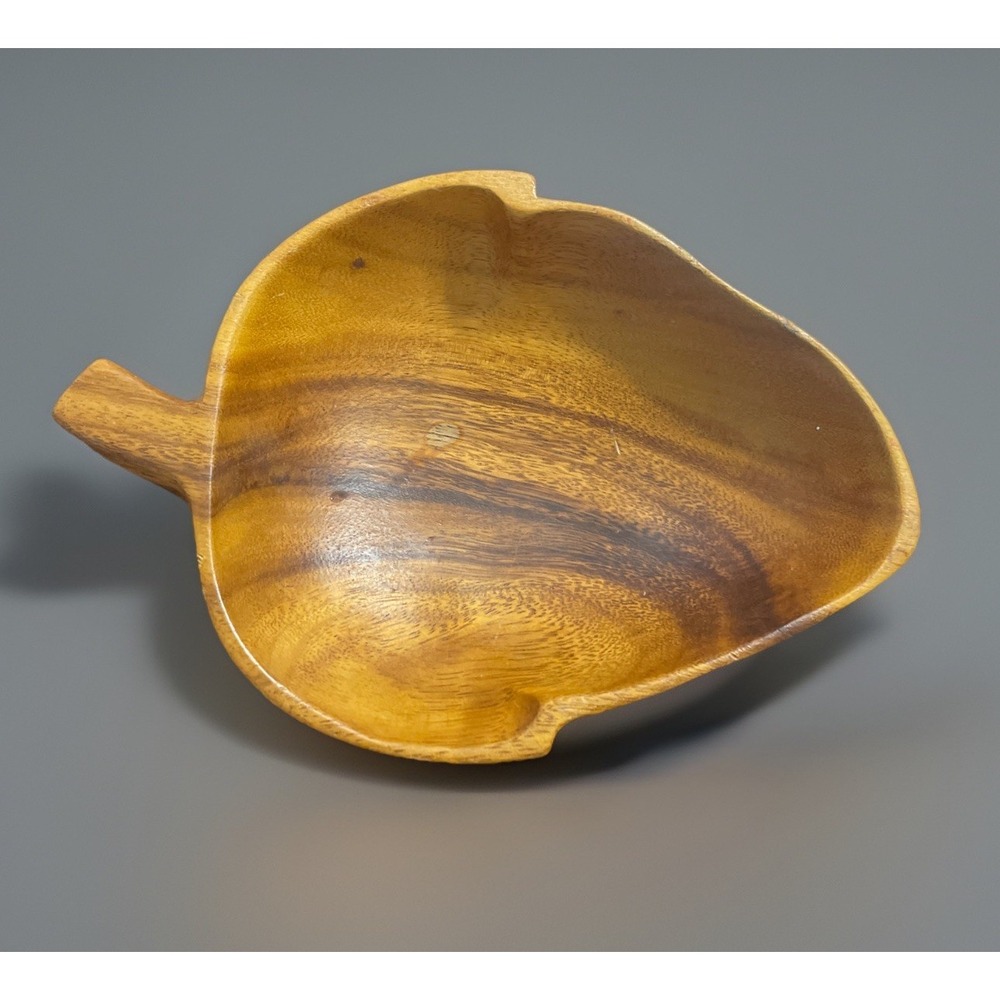 Vintage Hand Carved Wooden Bowl Made In Philippines Leaf Bowl